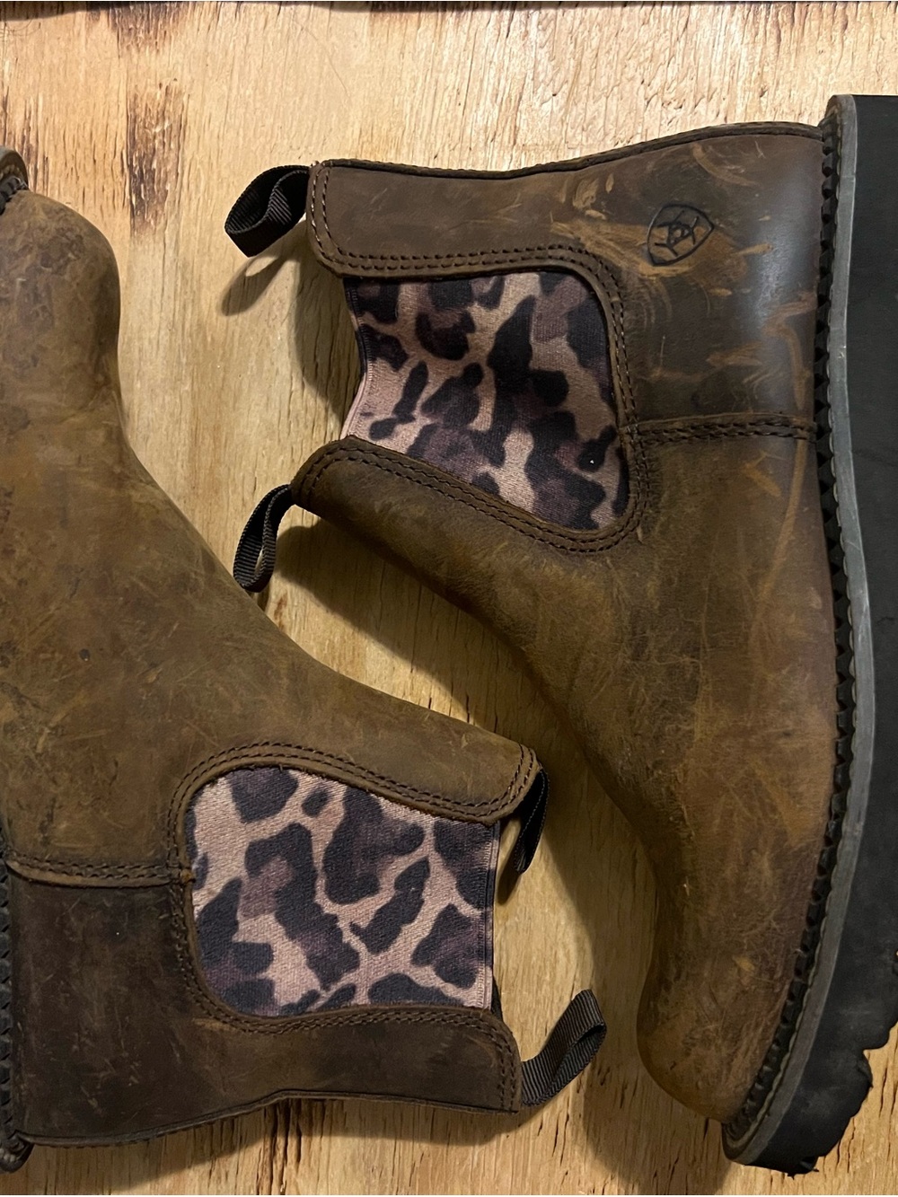 Ariat Brown Leather Ankle Boots with Leopard Print Panels